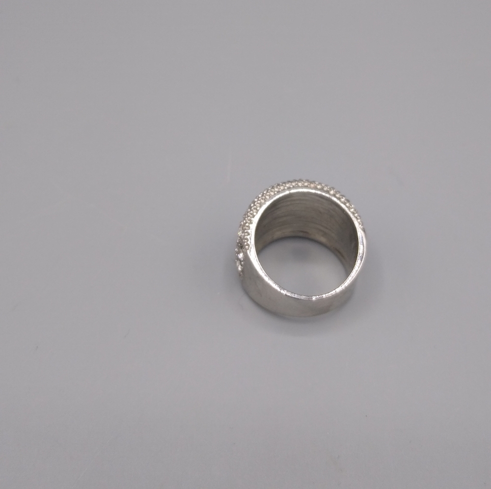 Silver Rhinestone Milgrain Textured Cocktail Ring - Picture 5 of 10